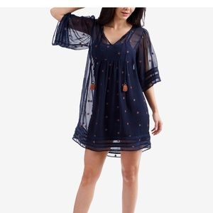 Lucky Brand Embroidered Tassel Peasant Dress